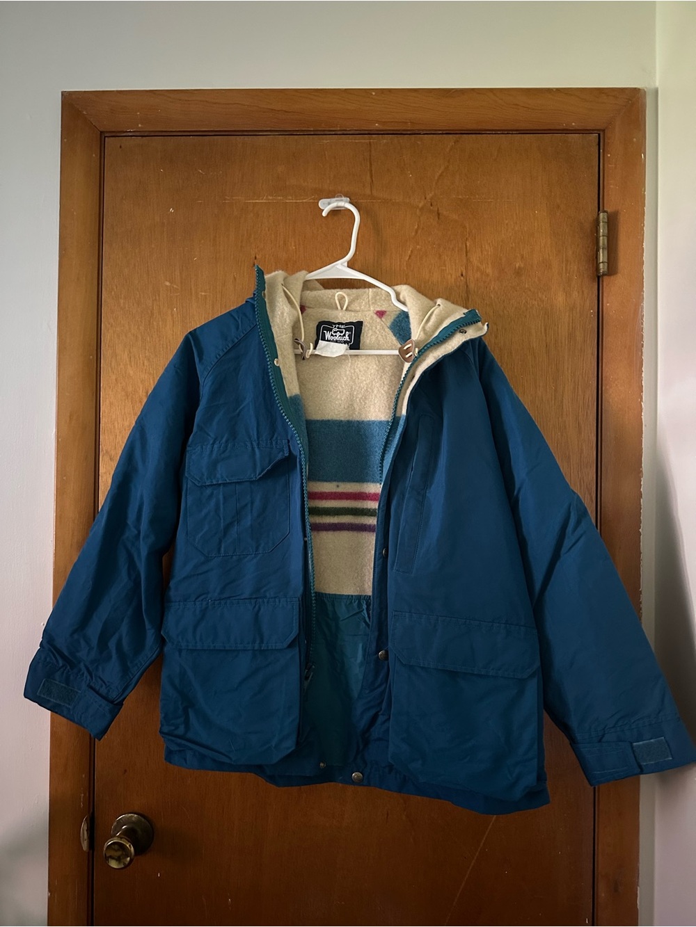Woolrich Teal Blue Hooded Jacket with Sherpa Lining